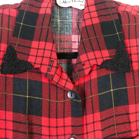 Miss Dorby 14 Dress Plaid Button Front Long Sleeve Red Black Collared Vintage - Picture 3 of 6
